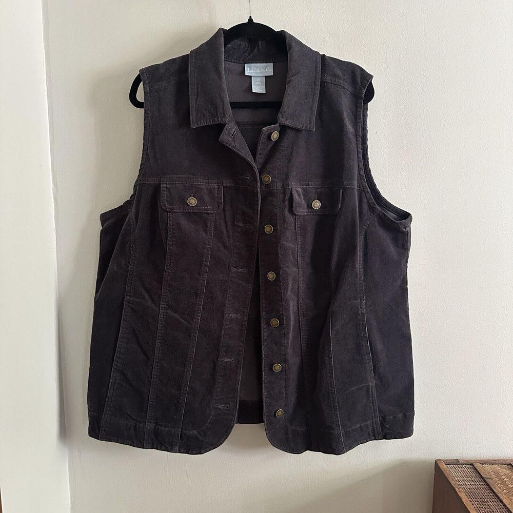 Liz & Me By Catherines Dark Gray Corduroy Vest Size 0X 16W EUC Womens